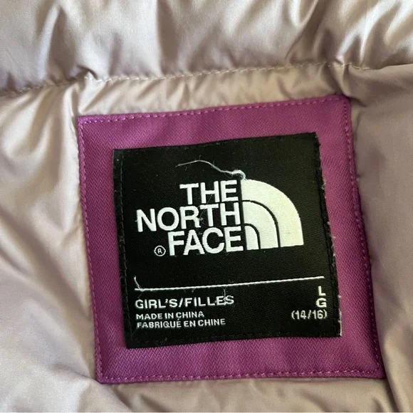 North Face down jacket girls large 14 16 Greenland parka purple Hyvent hooded - Picture 9 of 11